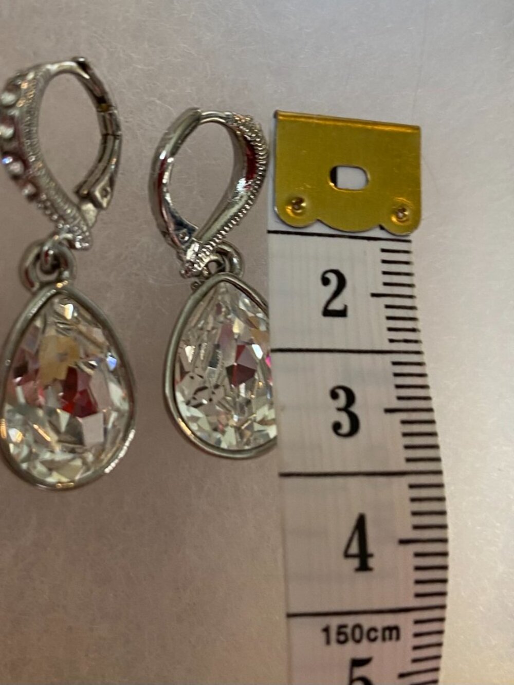 GIVENCHY Crystal Teardrop Dangle Earrings Silver Tone Clear Pave Leverback - Picture 6 of 8
